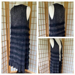 POL Black Mineral Wash Sleeveless Ruffled Duster SZ S